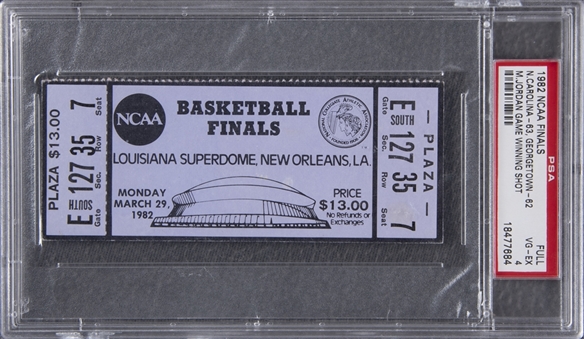 1982 NCAA Finals Full Ticket from North Carolina vs. Georgetown on 3/29/82 - Michael Jordan Game Winning Shot! - PSA VG-EX 4